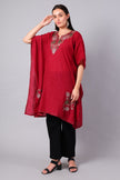 Gulbahar — Garnet Red Kashmiri Kaftan with Ivory and Sage Aari Embroidery