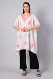 Gulbahar — White Kashmiri Kaftan with Hot Pink Aari Embroidery