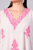 Gulbahar — White Kashmiri Kaftan with Hot Pink Aari Embroidery