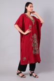 Gulbahar — Deep Red Kashmiri Kaftan with Antique Gold Aari Embroidery