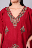 Gulbahar — Deep Red Kashmiri Kaftan with Antique Gold Aari Embroidery