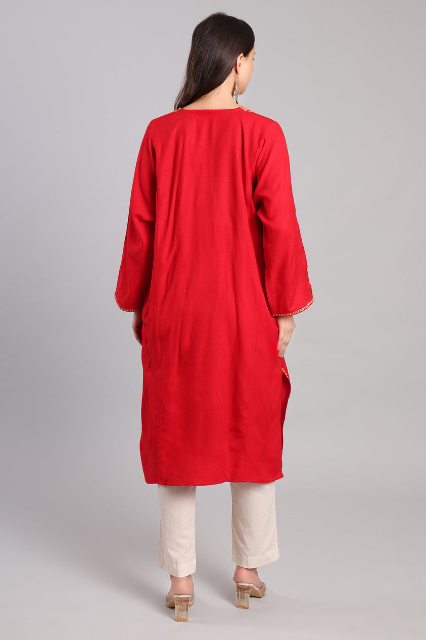 Crimson Gold Tilla Embroidered Kashmiri Pheran