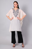 Off-White Kashmiri Kaftan with Charcoal Aari Embroidery — front view