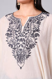 Gulbahar — Off-White Kashmiri Kaftan with Charcoal Aari Embroidery