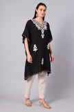 Gulbahar — Black Kashmiri Kaftan with White Daisy Aari Embroidery