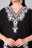 Gulbahar — Black Kashmiri Kaftan with White Daisy Aari Embroidery