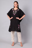 Black Kashmiri Kaftan with Mauve and Olive Aari Embroidery — front view
