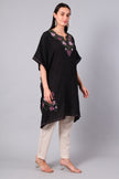 Gulbahar — Black Kashmiri Kaftan with Mauve and Olive Aari Embroidery