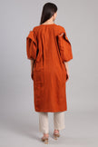 Terracotta Ember Korab Kashmiri Pheran with Silver Tilla Embroidery