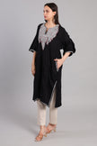 Black Korab Kashmiri Pheran with Silver Tilla Embroidery and Red Accents