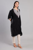 Black Korab Kashmiri Pheran with Silver Tilla Embroidery and Red Accents