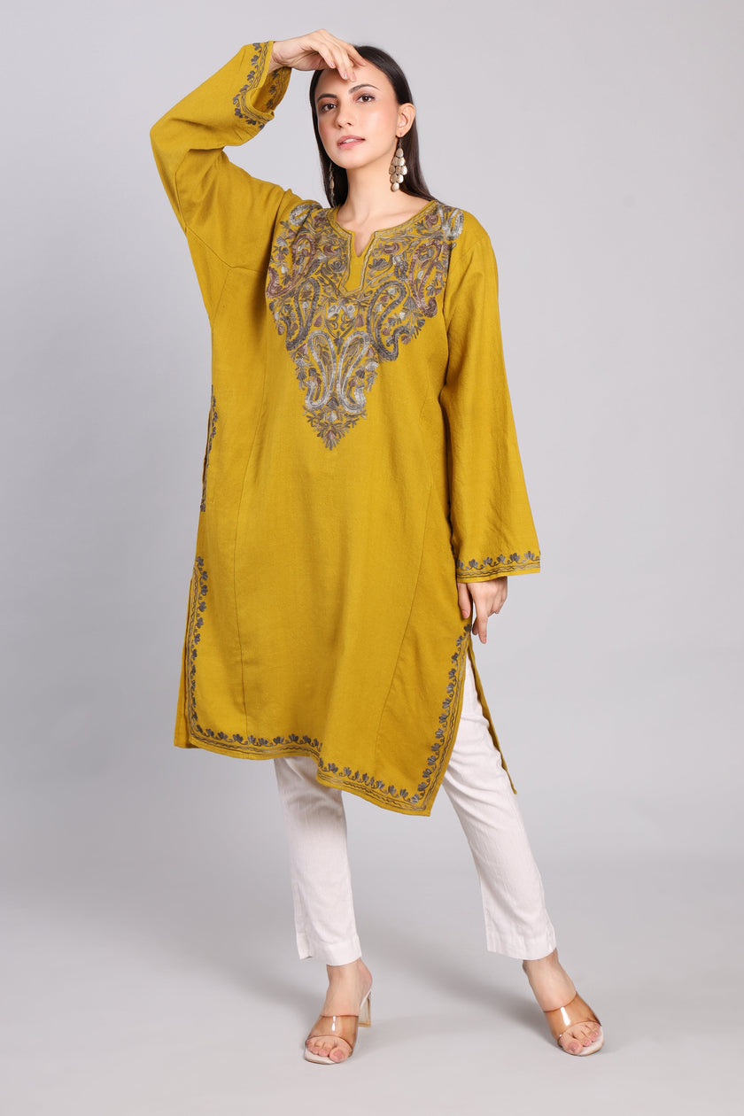 Ochre Grace Kashmiri Pheran with Aari Embroidery