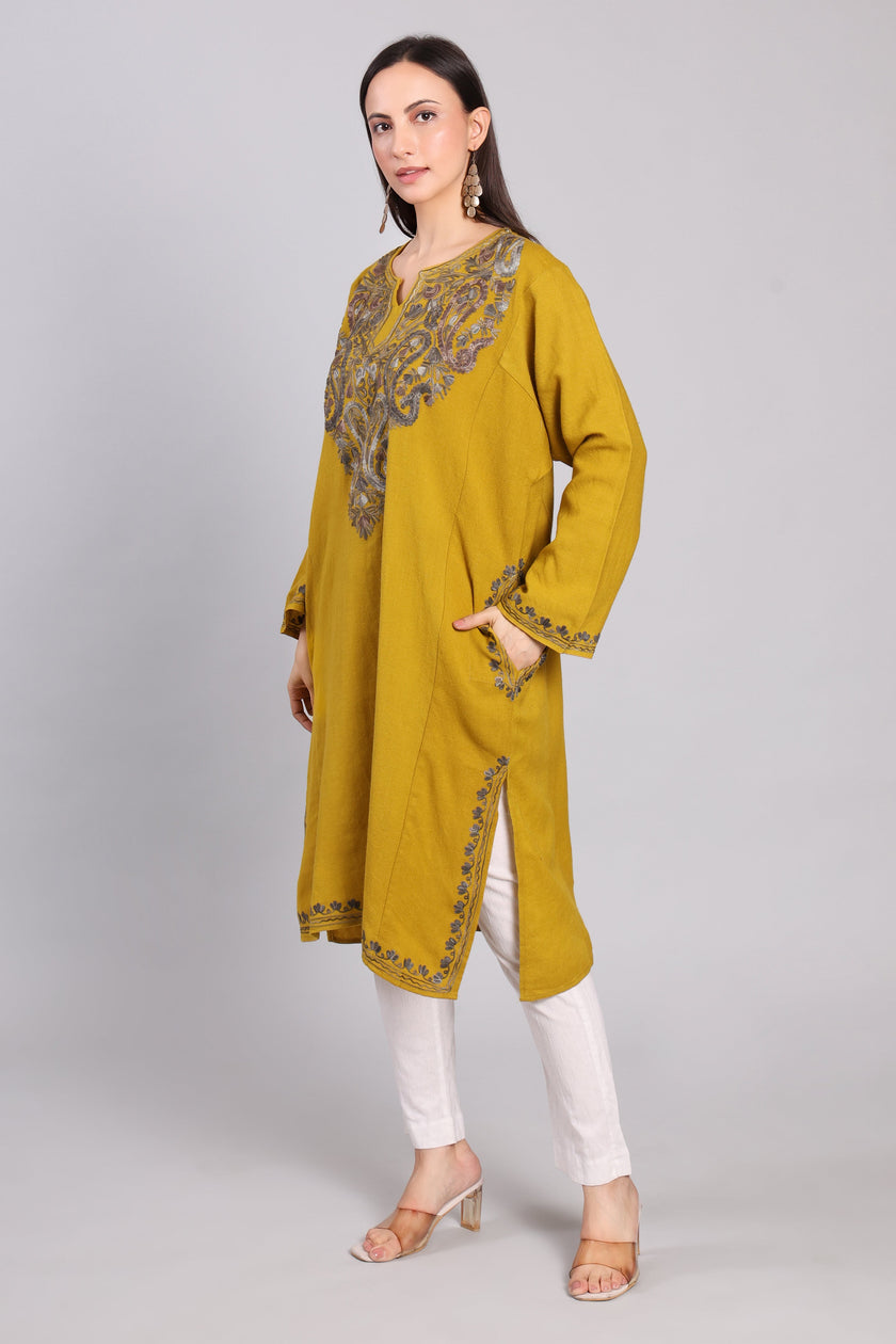Ochre Grace Kashmiri Pheran with Aari Embroidery