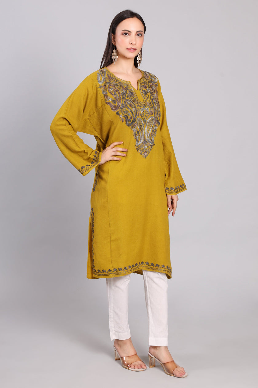 Ochre Grace Kashmiri Pheran with Aari Embroidery