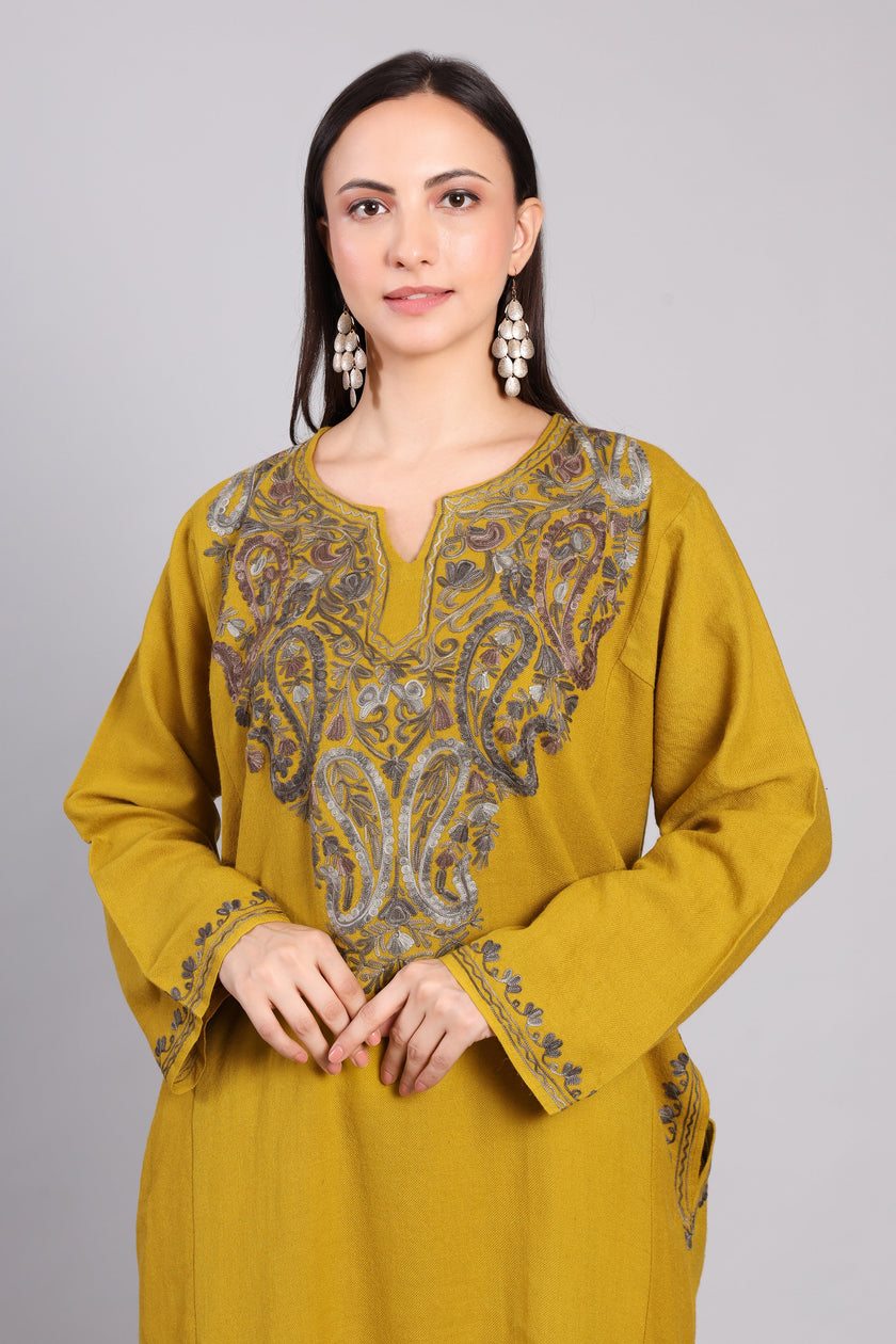 Ochre Grace Kashmiri Pheran with Aari Embroidery