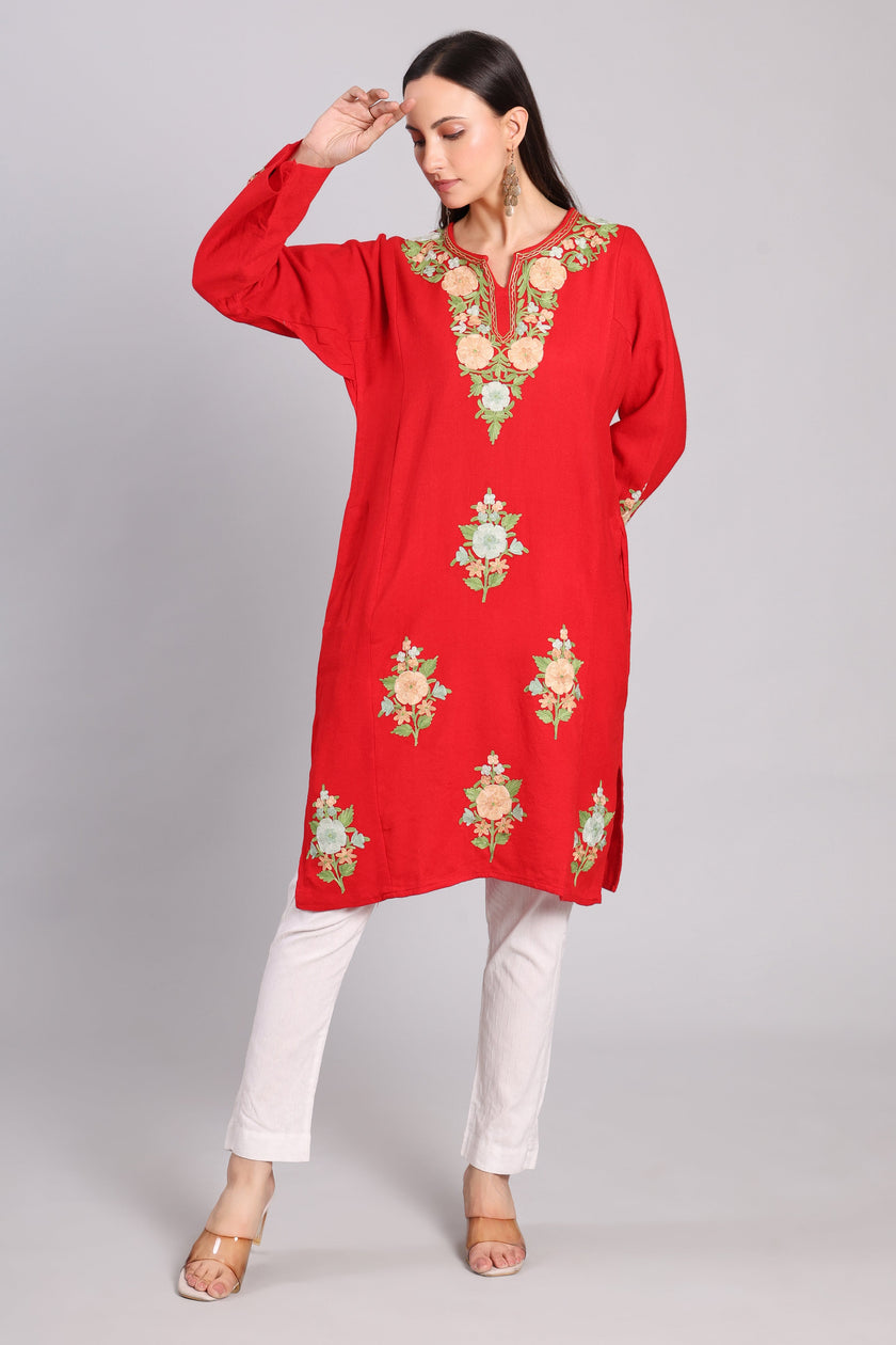 Ruby Charm Kashmiri Pheran with Aari Embroidery