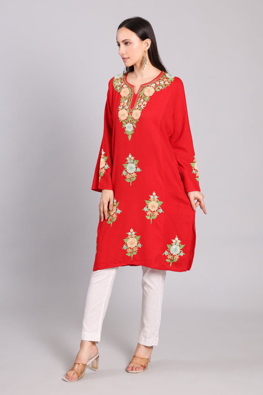 Ruby Charm Kashmiri Pheran with Aari Embroidery