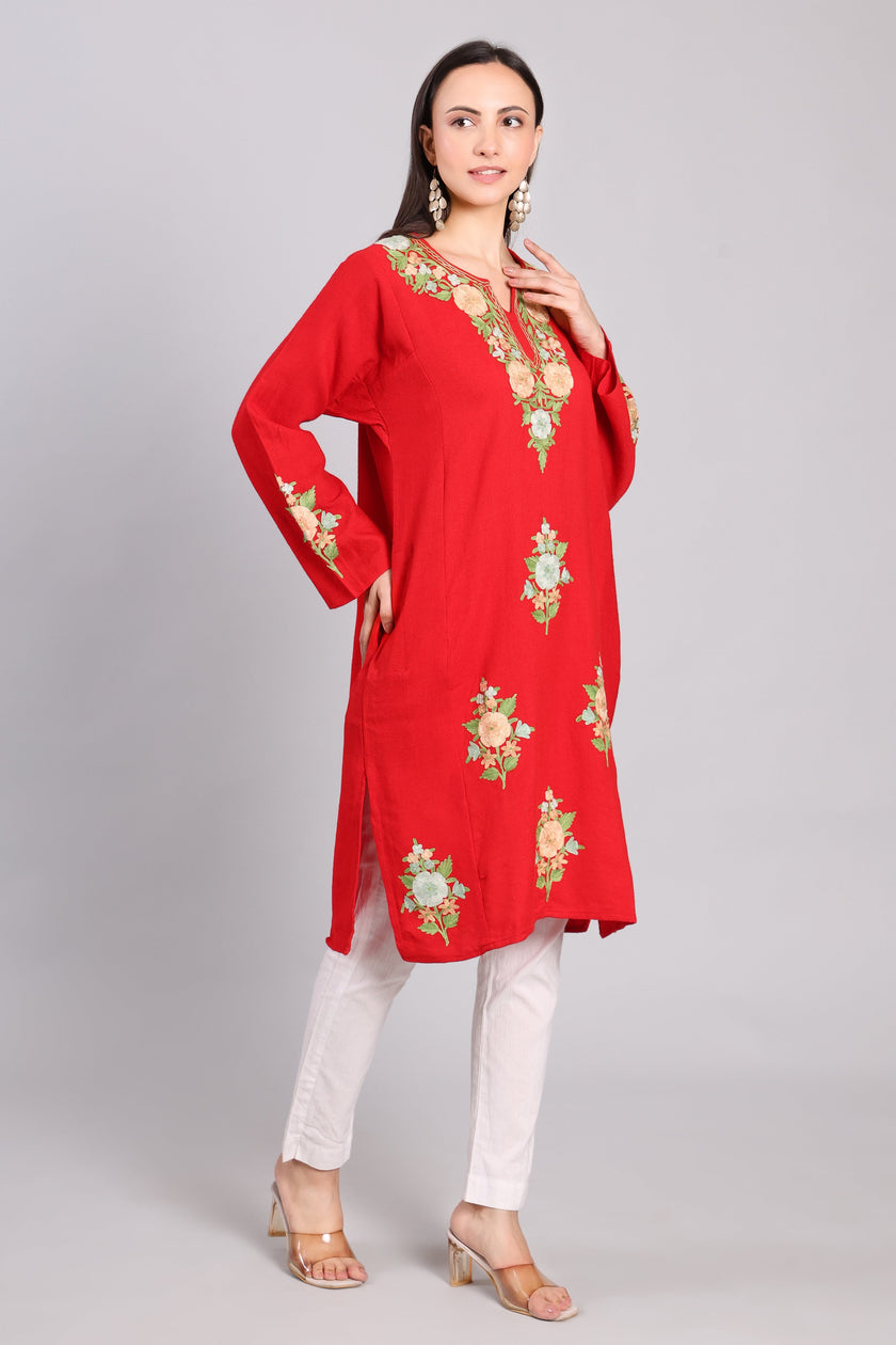 Ruby Charm Kashmiri Pheran with Aari Embroidery