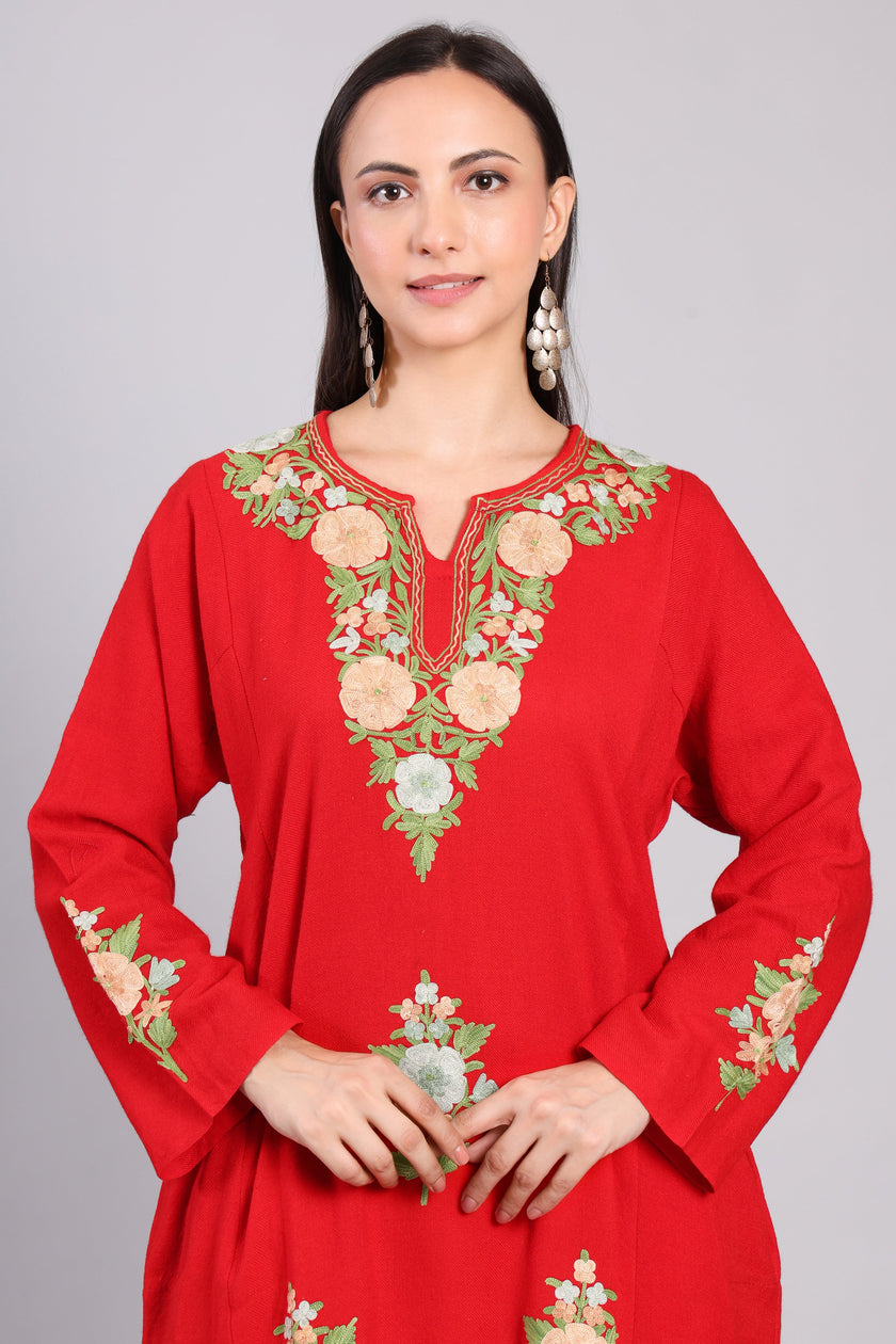 Ruby Charm Kashmiri Pheran with Aari Embroidery
