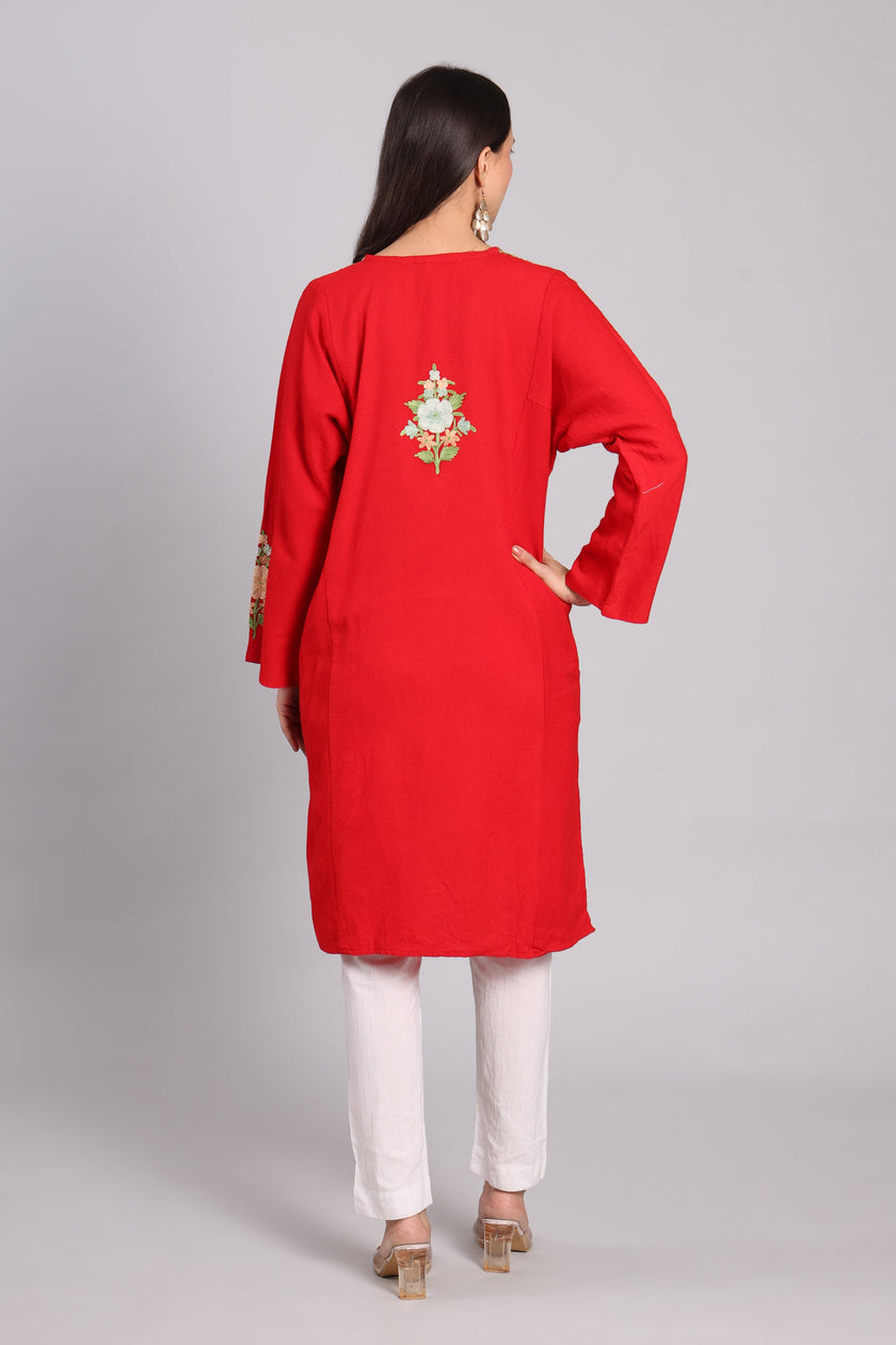 Ruby Charm Kashmiri Pheran with Aari Embroidery