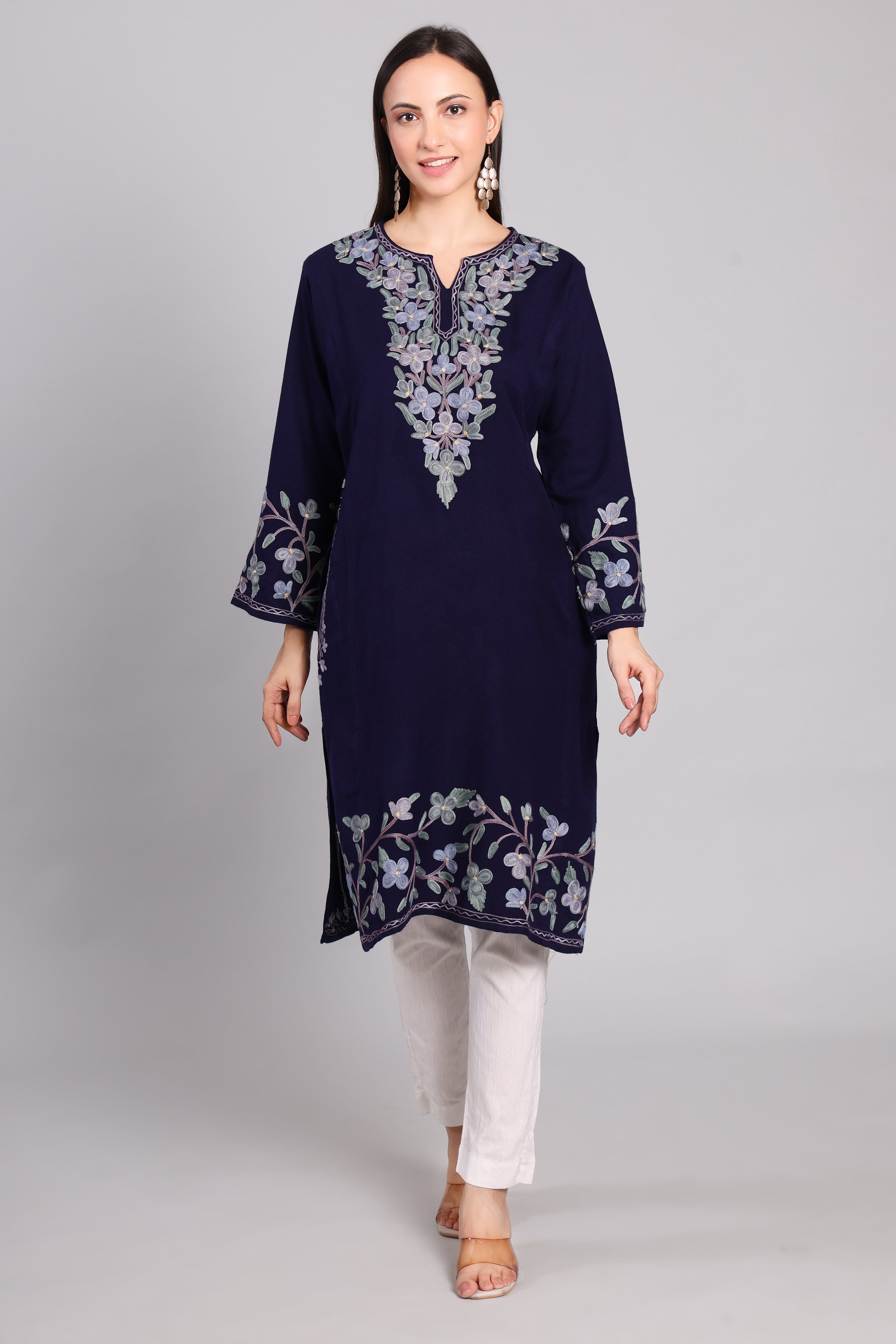 Imperial Navy Kashmiri Pheran with Aari Embroidery