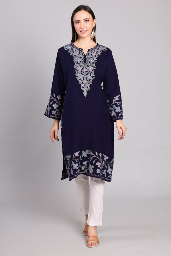 Imperial Navy Kashmiri Pheran with Aari Embroidery