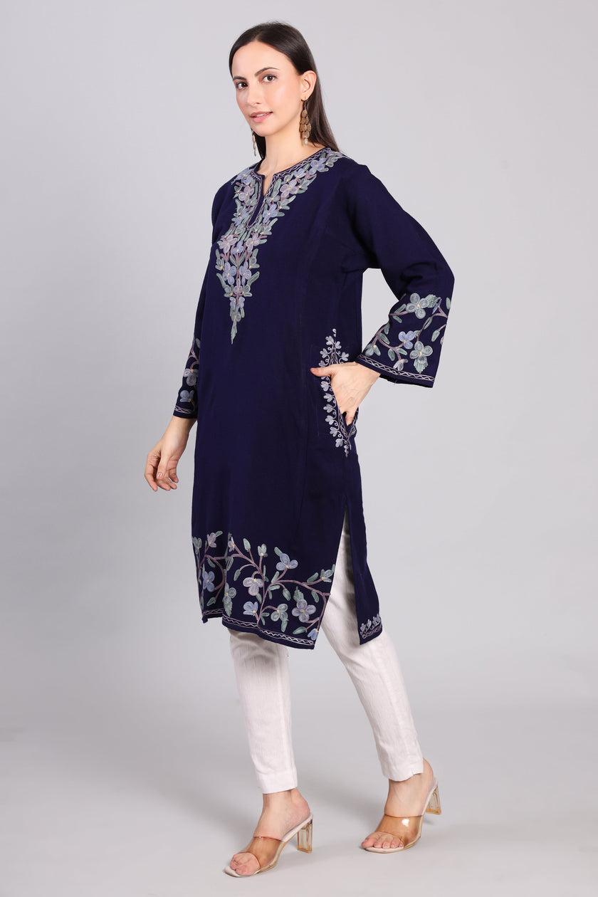 Imperial Navy Kashmiri Pheran with Aari Embroidery