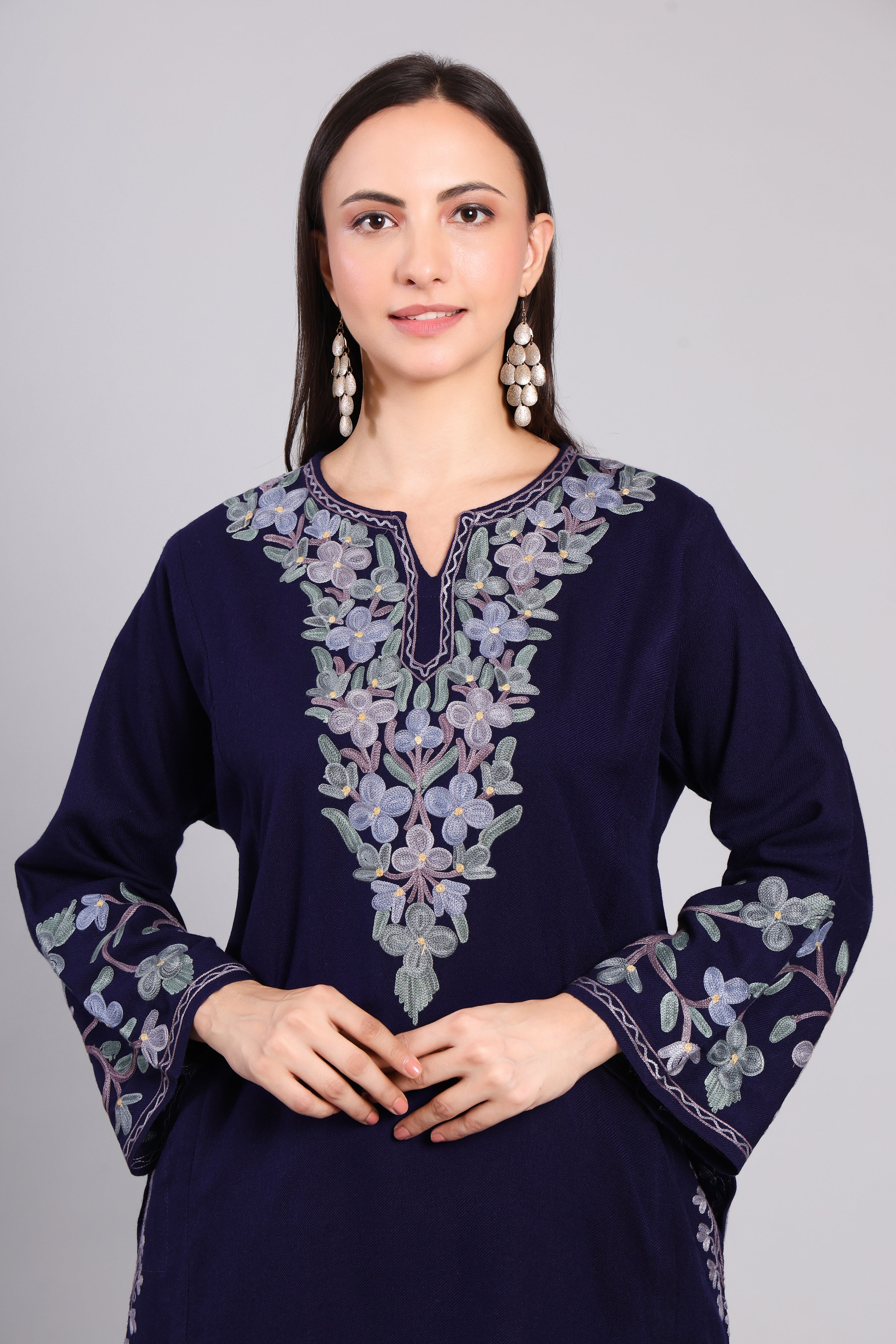 Imperial Navy Kashmiri Pheran with Aari Embroidery