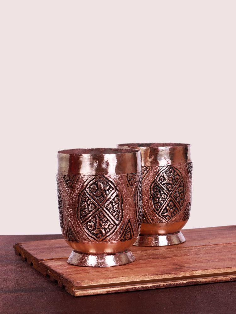 Intricate Designed Kashmiri Copper Jug and Glass set - Hamiast