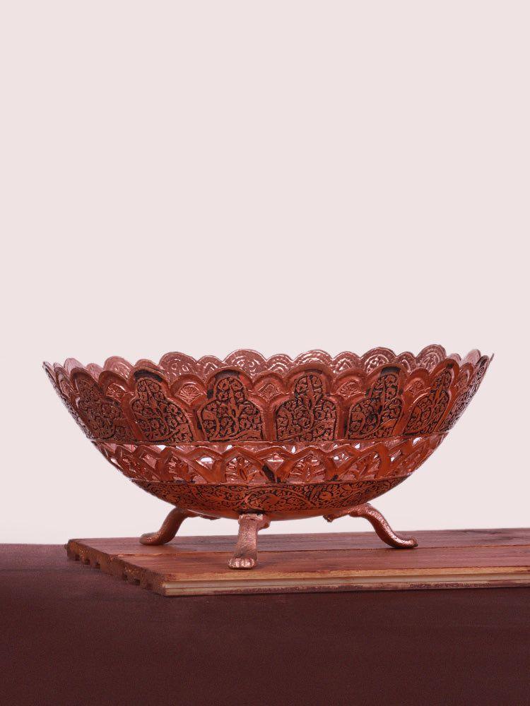 Kandkaari Chinar Engraved Copper Fruit Bowl – Luxurious Kashmiri Tableware - Hamiast