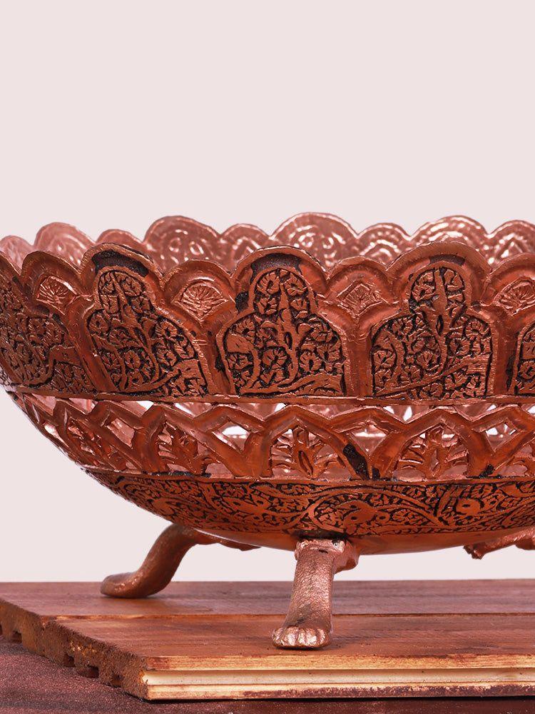 Kandkaari Chinar Engraved Copper Fruit Bowl – Luxurious Kashmiri Tableware - Hamiast