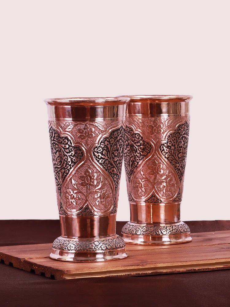 Kandkaari Copper Craft Glass - Hand Engraved Kashmiri Artisanal Piece - Hamiast
