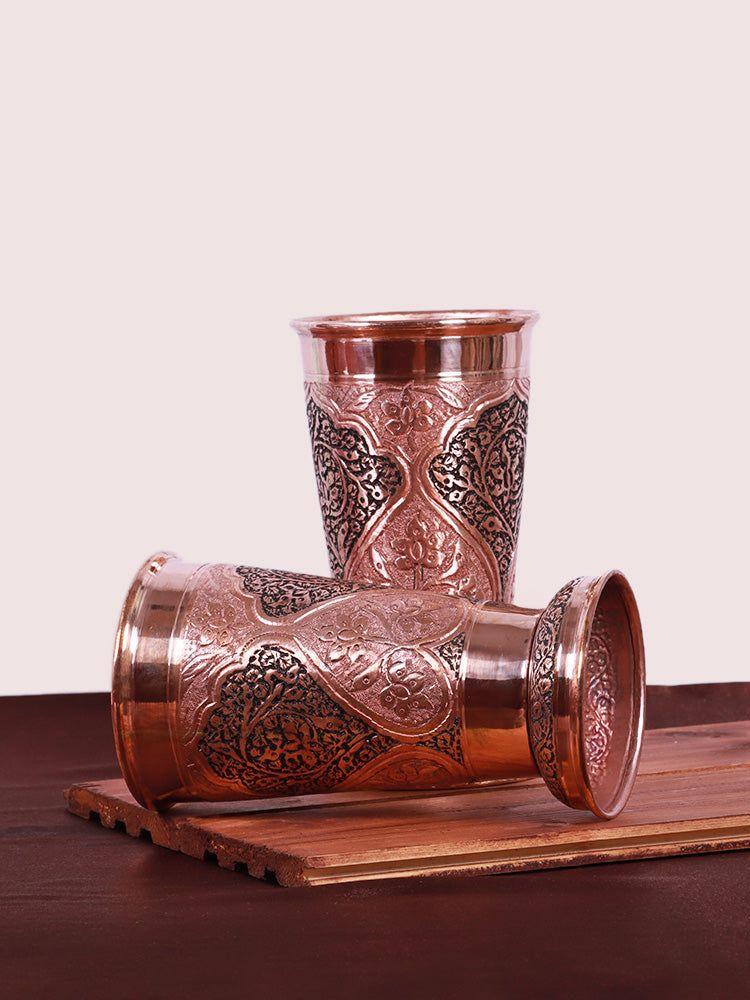 Kandkaari Copper Craft Glass - Hand Engraved Kashmiri Artisanal Piece - Hamiast