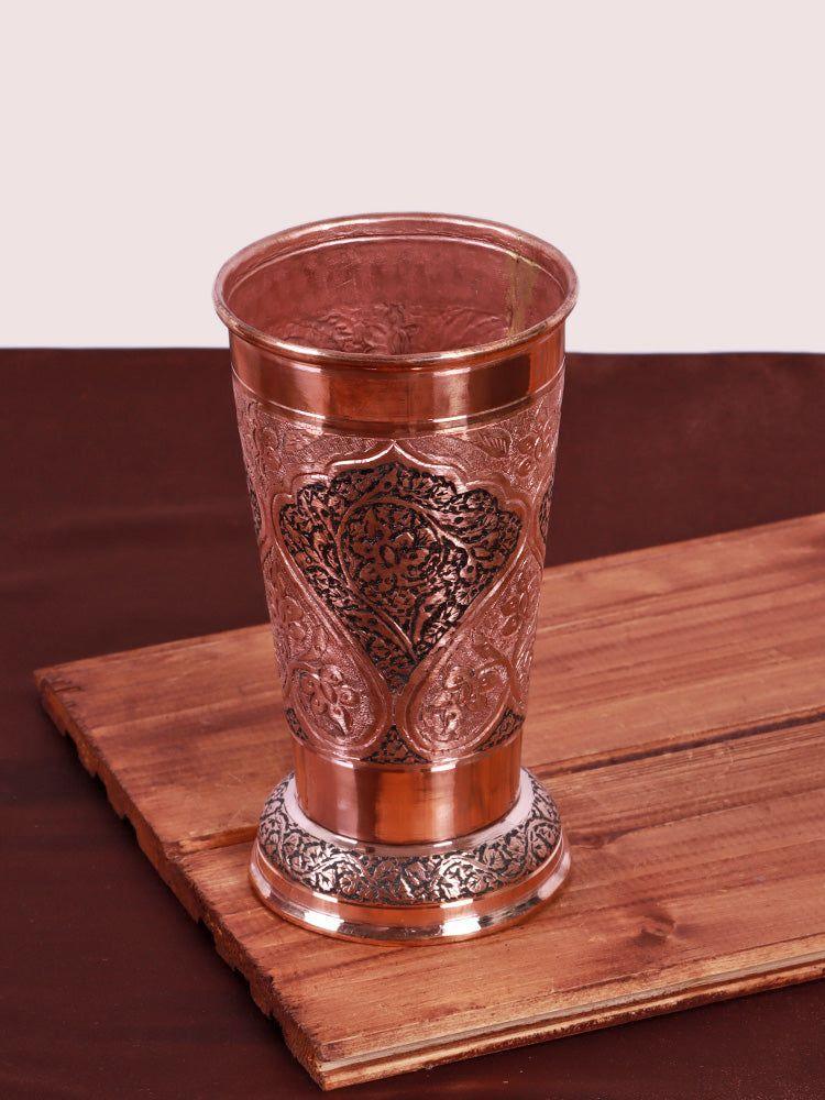 Kandkaari Copper Craft Glass - Hand Engraved Kashmiri Artisanal Piece - Hamiast