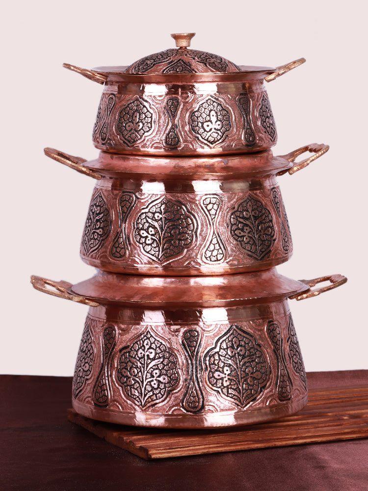 Kandkaari Kashmiri Copper Handi Set ( Donga | Serving Bowls ) - Hamiast