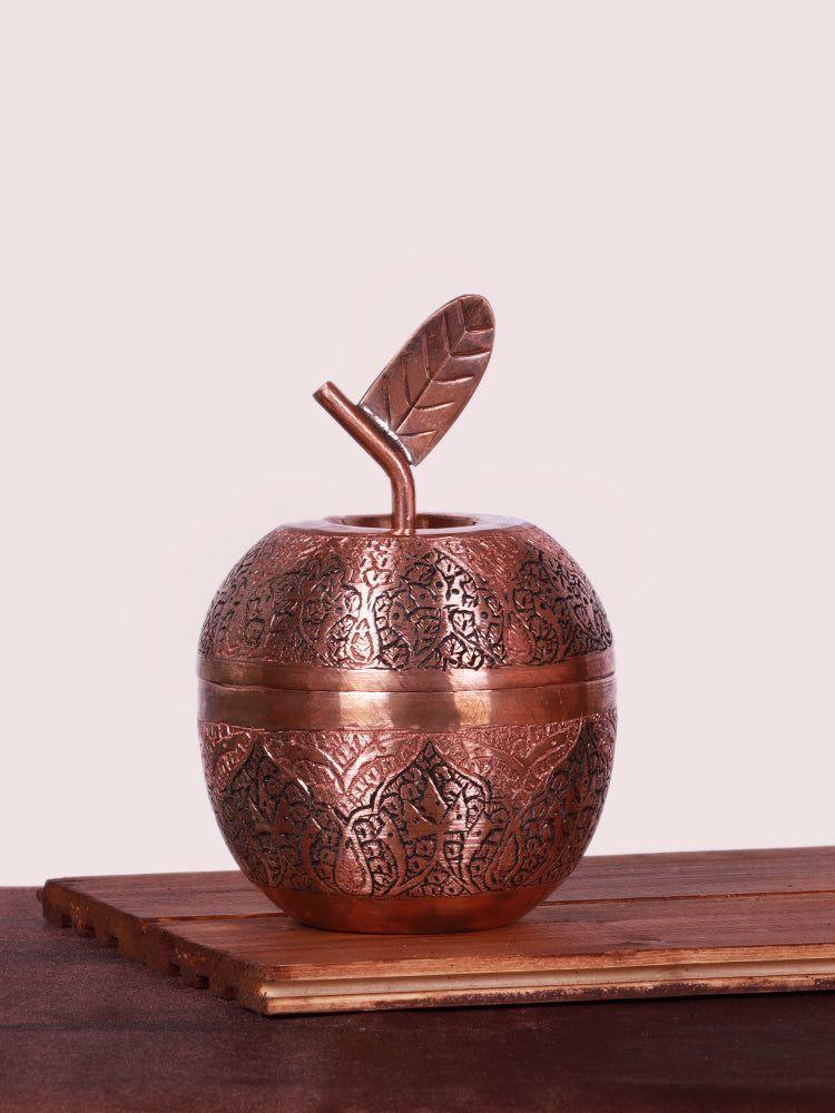 Kandkaer Hand-Engraved Copper Apple Sugar Pot – Traditional Kashmiri Artisanry - Hamiast
