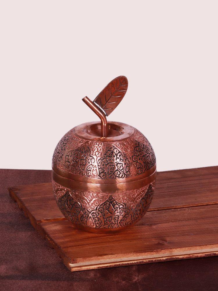 Kandkaer Hand-Engraved Copper Apple Sugar Pot – Traditional Kashmiri Artisanry - Hamiast