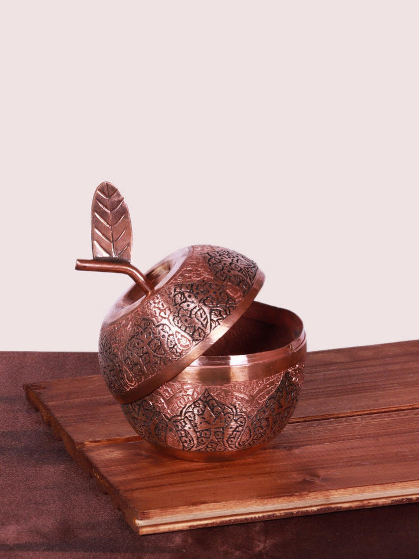 Kandkaer Hand-Engraved Copper Apple Sugar Pot – Traditional Kashmiri Artisanry - Hamiast