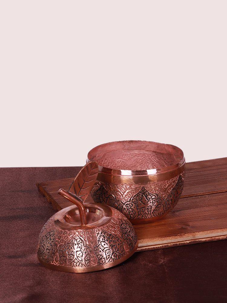 Kandkaer Hand-Engraved Copper Apple Sugar Pot – Traditional Kashmiri Artisanry - Hamiast