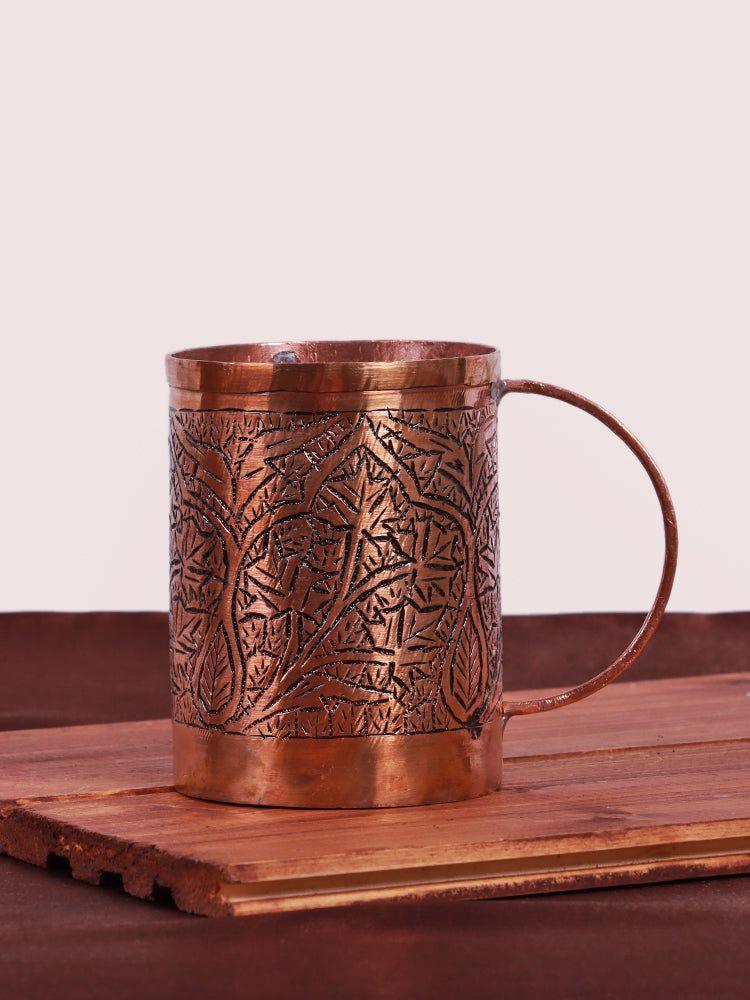 Kandkaer Hand-Engraved Kashmiri Copper Coffee Mug – Artisanal Drinkware - Hamiast
