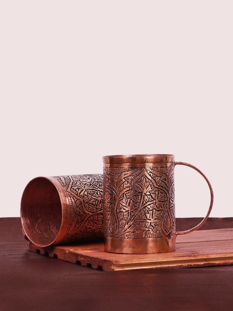 Kandkaer Hand-Engraved Kashmiri Copper Coffee Mug – Artisanal Drinkware - Hamiast