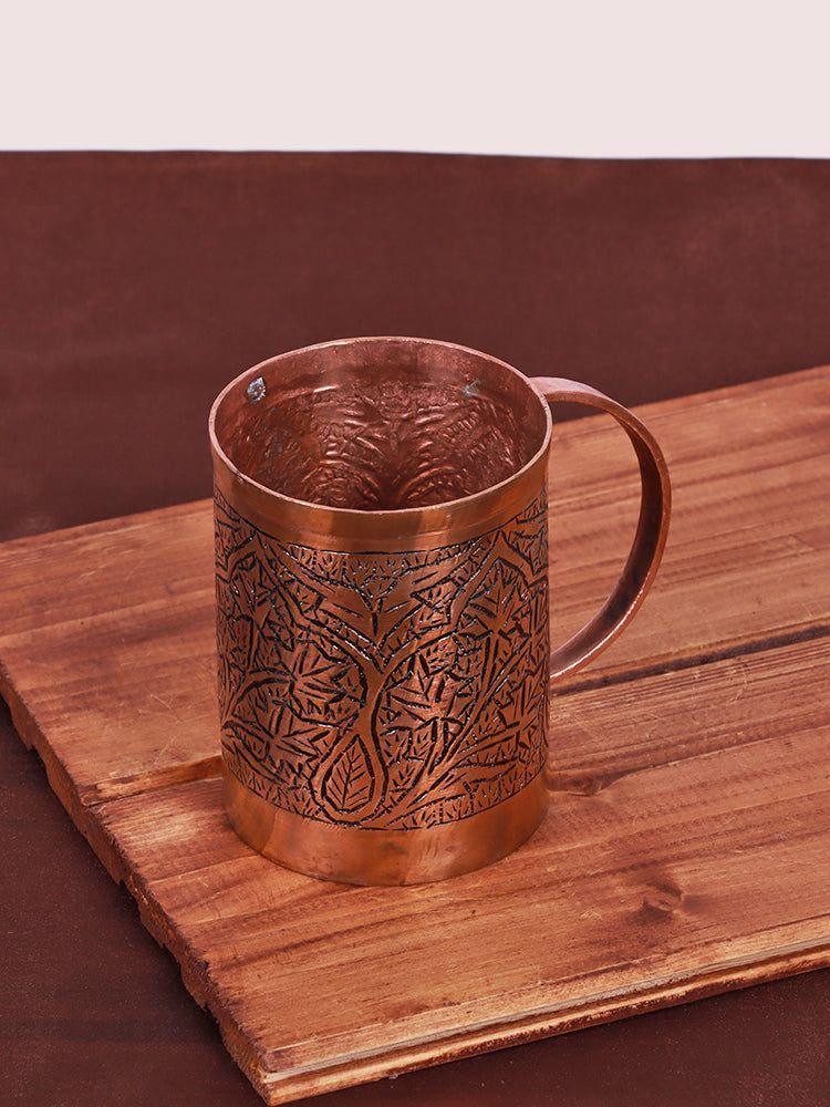 Kandkaer Hand-Engraved Kashmiri Copper Coffee Mug – Artisanal Drinkware - Hamiast