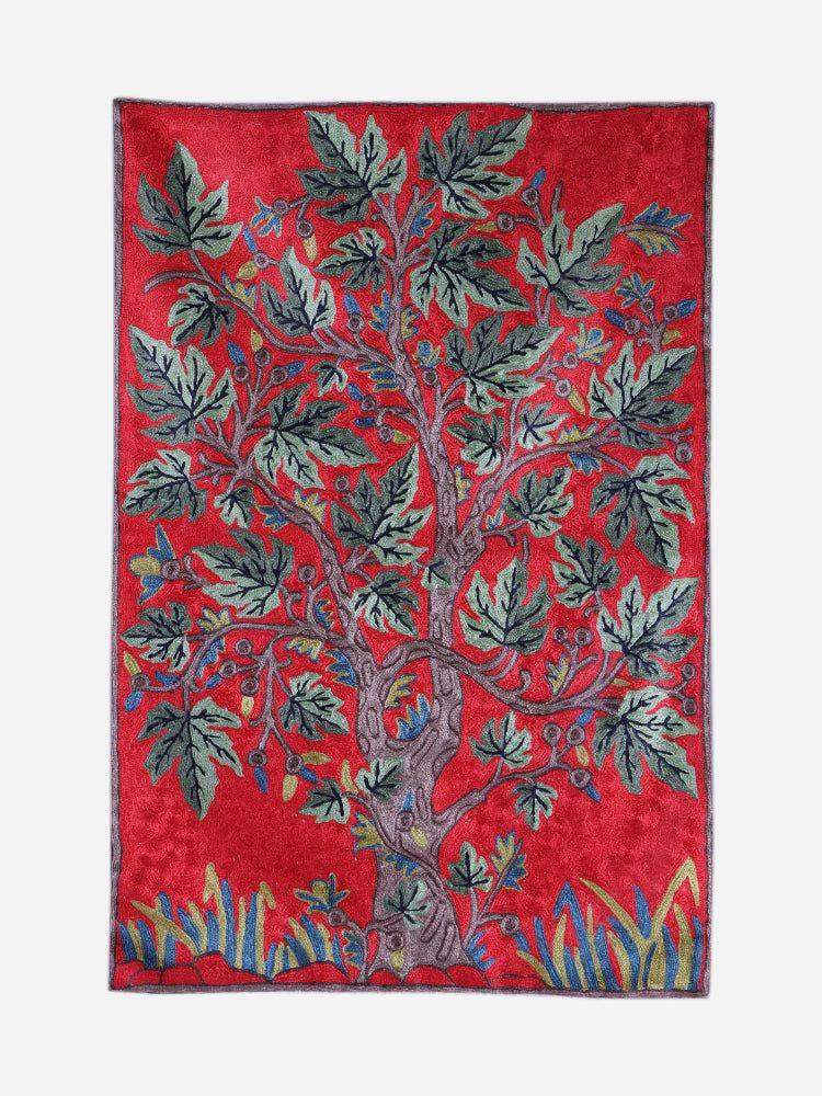 Kashmir Chinar Splendor Silk Chain Stitch Rug Handmade - Hamiast