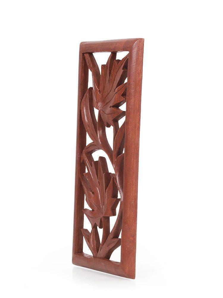 Kashmiri Chinar Leaf Intricately Carved Wooden Wall Panel - Hamiast