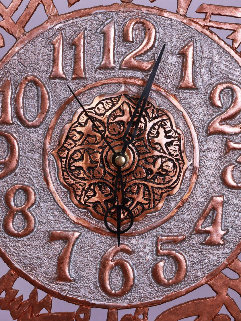Kashmiri Copper Wall Clock with Ayatul Kursi - Handmade - Hamiast