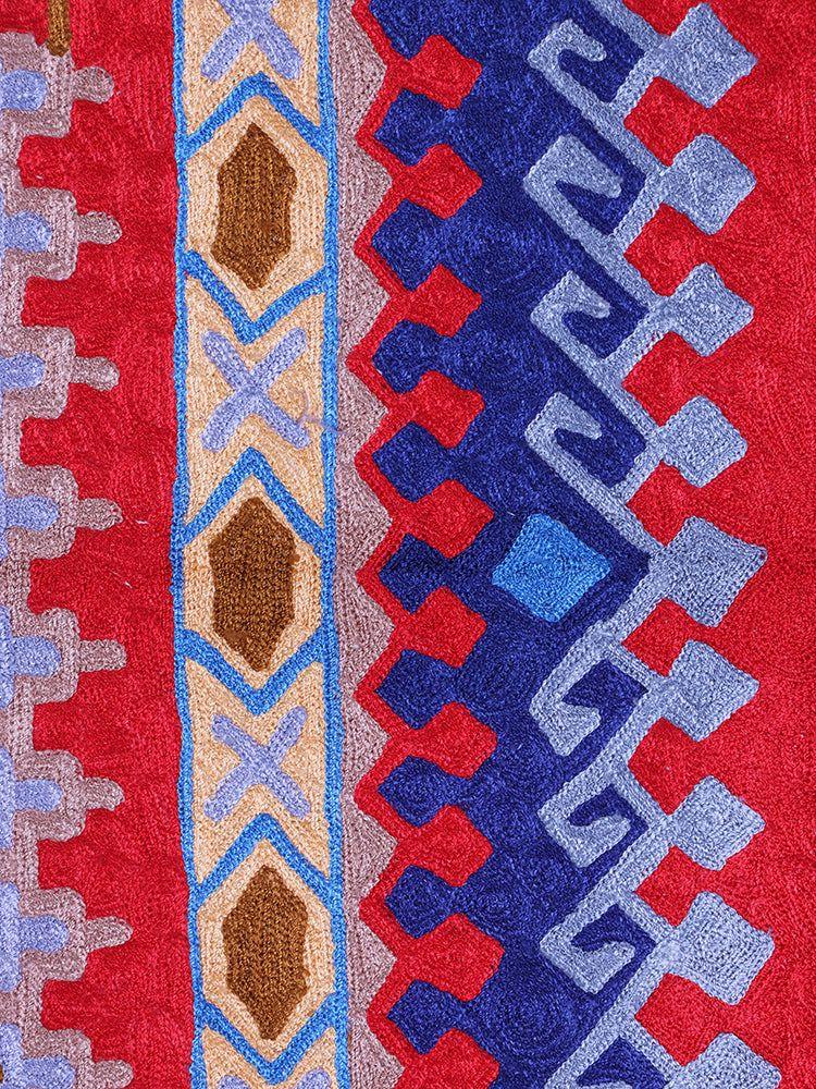 Kashmiri Geometric Majesty Silk Chain Stitch Handmade Rug - Hamiast