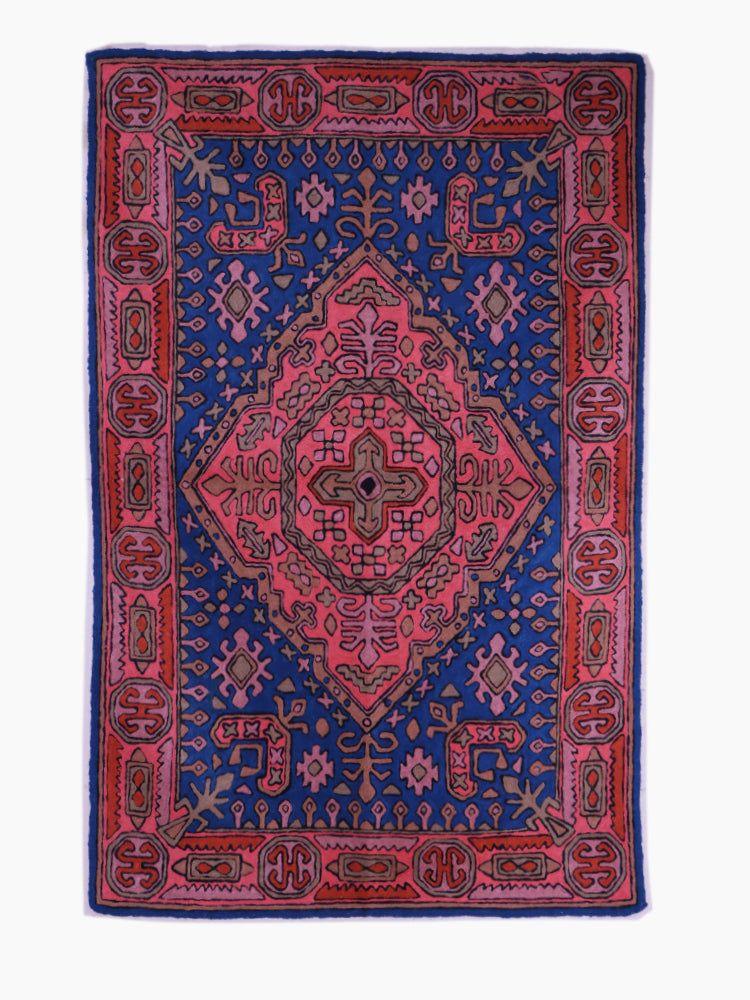 Kashmiri Heritage Woolen Rug - Handcrafted Chain Stitch Elegance - Hamiast