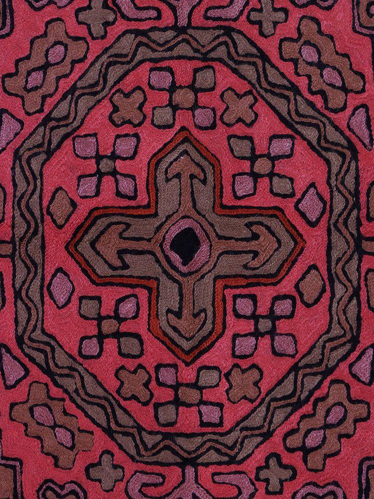 Kashmiri Heritage Woolen Rug - Handcrafted Chain Stitch Elegance - Hamiast