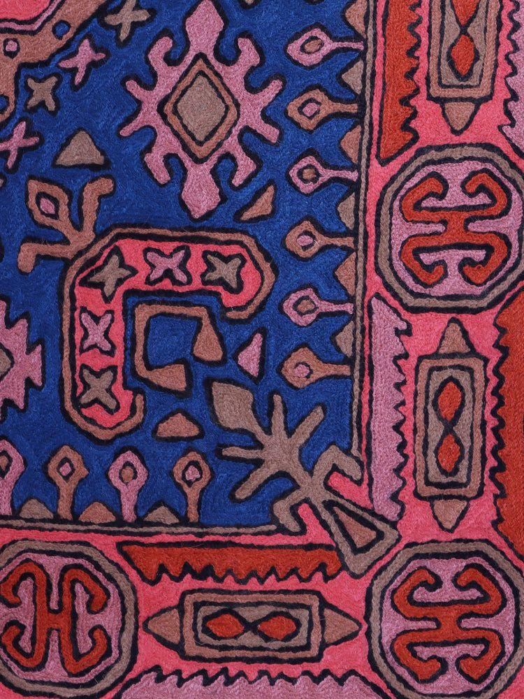 Kashmiri Heritage Woolen Rug - Handcrafted Chain Stitch Elegance - Hamiast