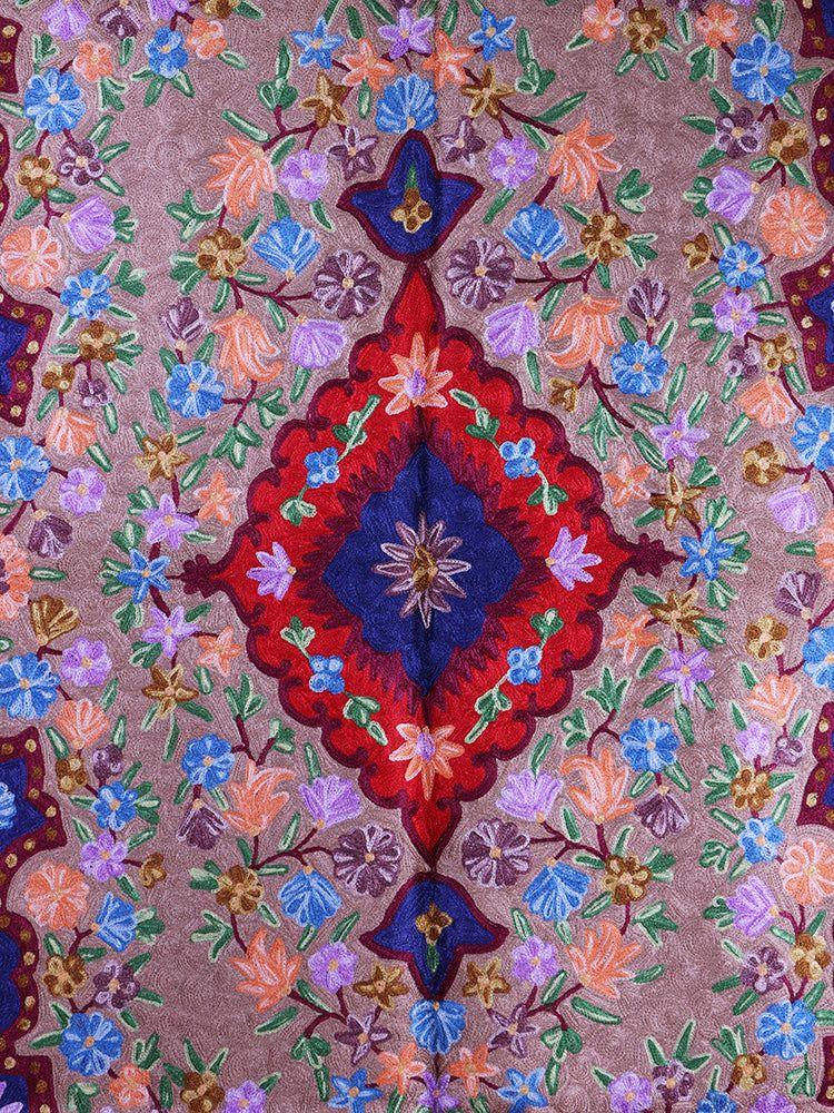 Kashmiri Regal Floris Handmade Silk Chain Stitch Rug - Hamiast